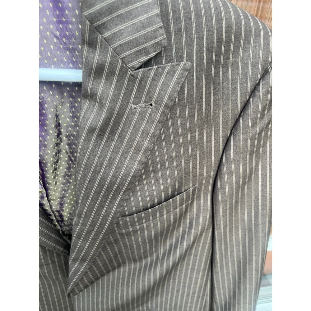 Earvin Magic Johnson Signature Brown Pinstripe Blazer Italian Cloth 44L